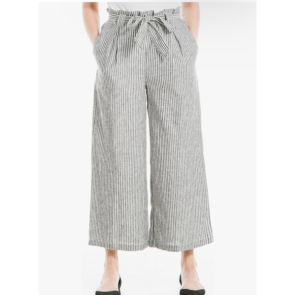 Max Studio Wide Leg Crop Linen Cotton Blend Stripe Beige Pull on Medium paperbag - Picture 1 of 9